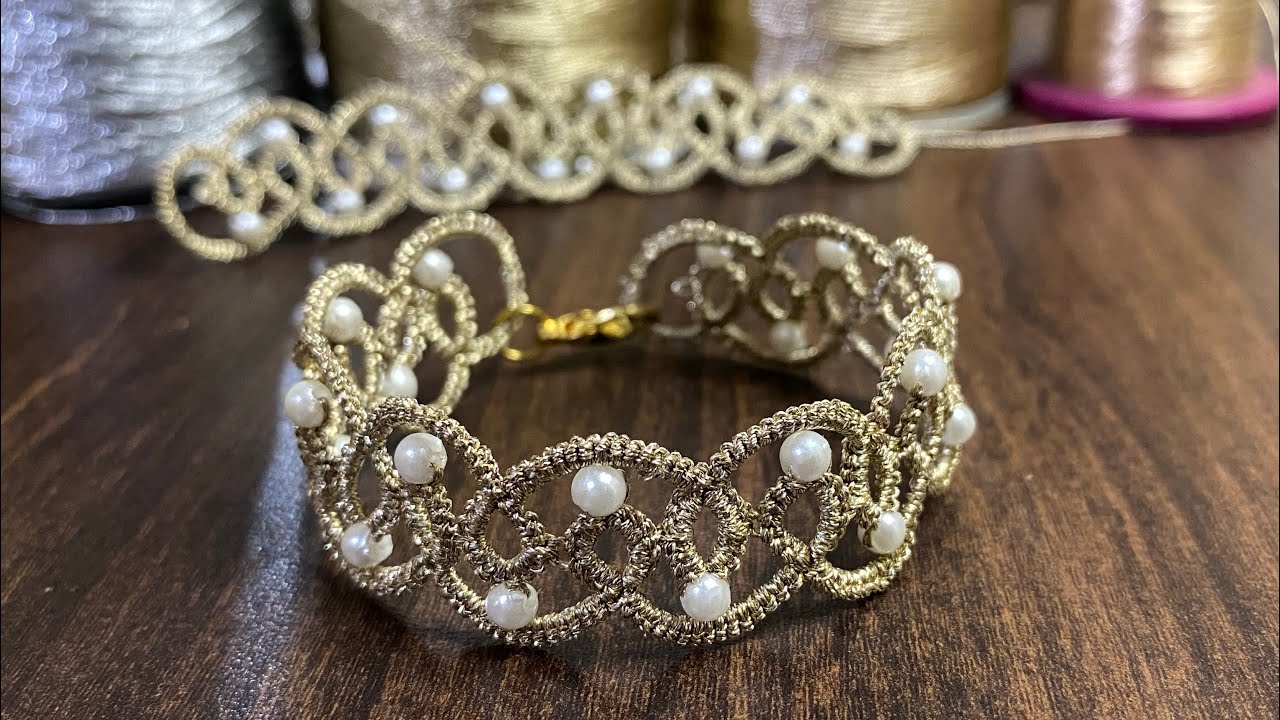 Tatting beautiful beaded bracelet ❤️shutting tatting.