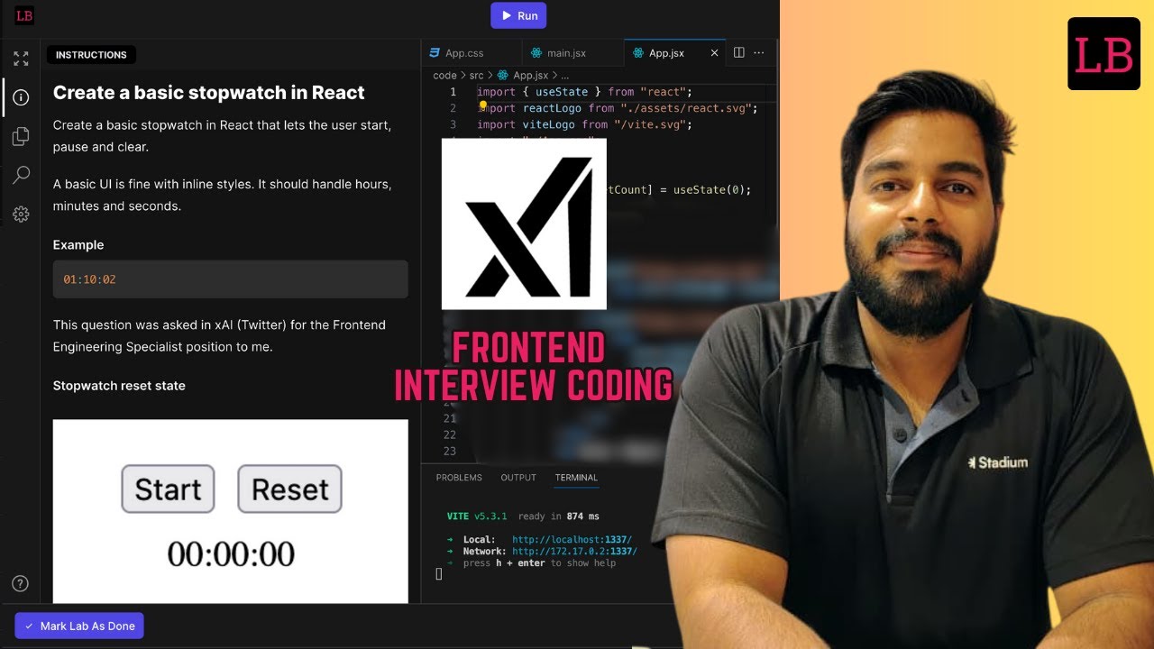 Секундомер в React | Grok, Twitter, xAI Вопрос для собеседования по фронтенду