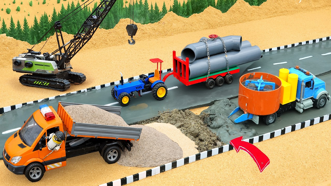 DIY Mini Tractor & JCB cable crane a Concrete Road | Cement mixer roller | Science Project
