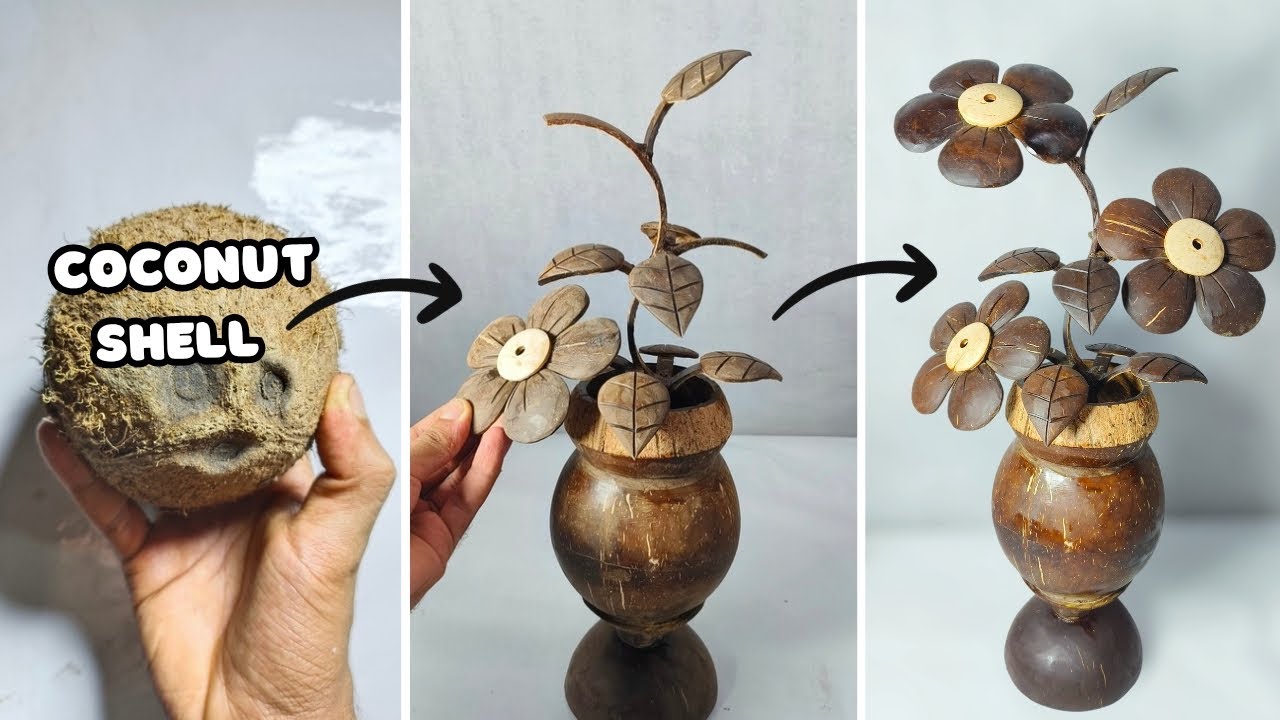 🌸 Простой способ сделать цветок из кокосовой скорлупы 🥥 | Поделка из кокосовой скорлупы 🌿 | Сдела...