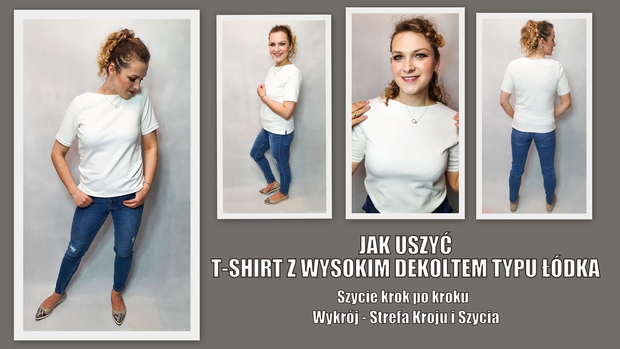 Jak uszyć Tshirt z dekoltem ŁÓDKA   Krok po kroku   Strefa Kroju i Szycia