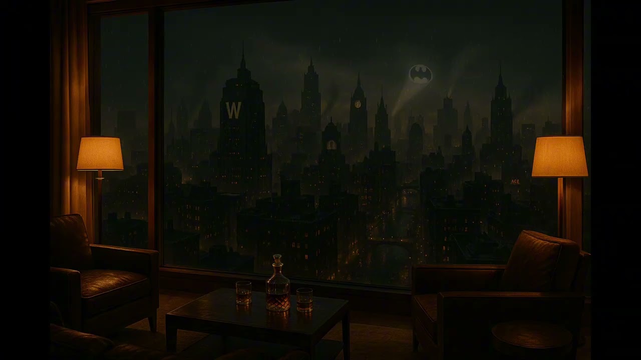 Sitting in Bruce Wayne’s Penthouse, Watching a Rainy Gotham City 🥃🌆🦇Rain Sounds + Background Jazz🎵🎶