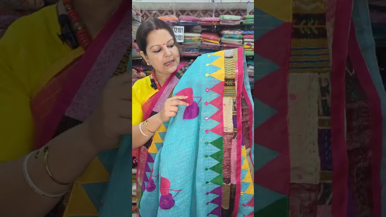 Atasi Boutique #HandloomLove #DhaniyaKhaliTant #AppliqueWork #PatchWorkSaree #EthnicCharm