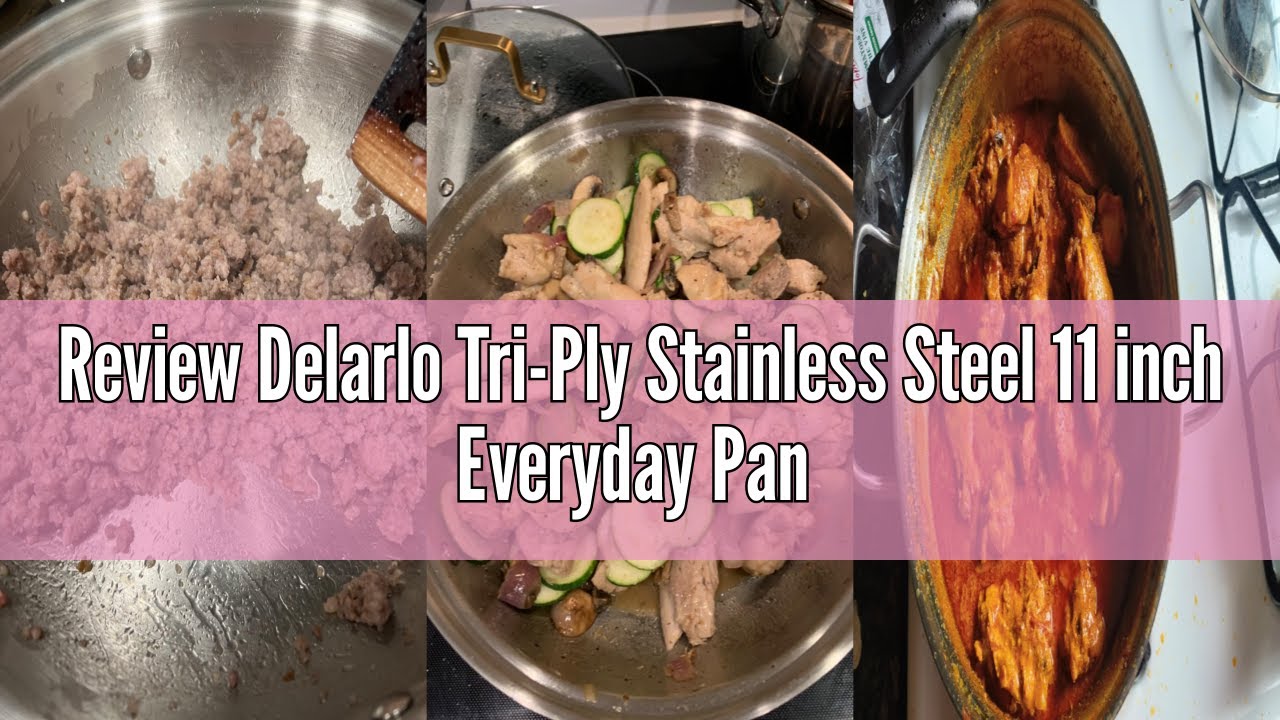 Review Delarlo Tri-Ply Stainless Steel 11 inch Everyday Pan with Lid, Kitchen Everything Pan, Chef's