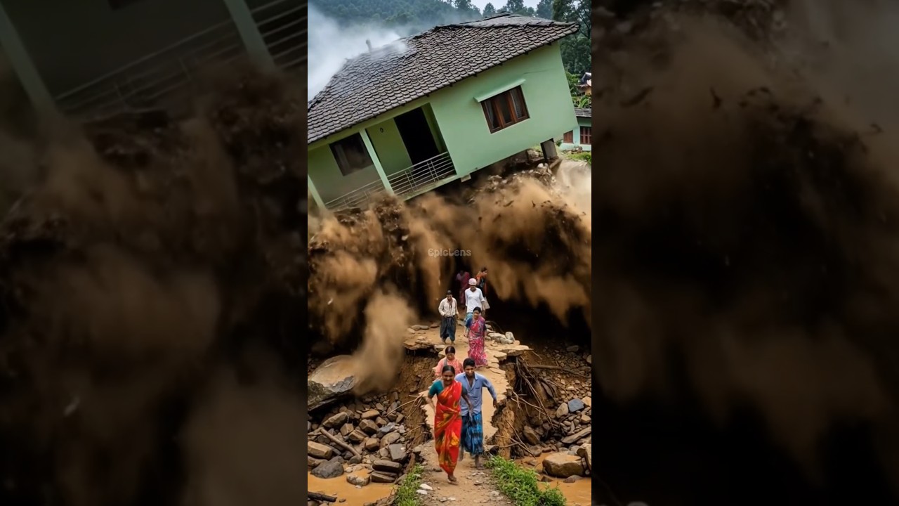 House Collapses Into Gap &ndash; People Run for Safety #disaster #collapse