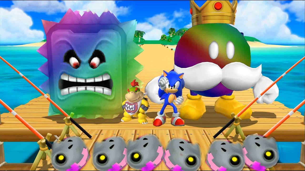 Mario Party 9 Mod Mini Game -Thwomp vs Bomb King-Ombu vs sonic vs Bowser Jr. (Master CPU) #MarioGame
