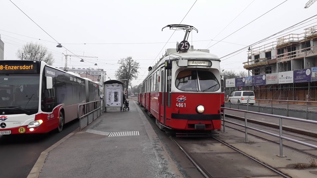 Straßenbahn 25, Bus 26A, 94A in Polgarstraße Wien