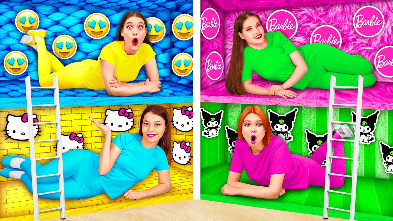 Секретные Домики под Кроватью Четыре Цвета Челлендж | Креативные Лайфхаки Для Декора HAHANOM