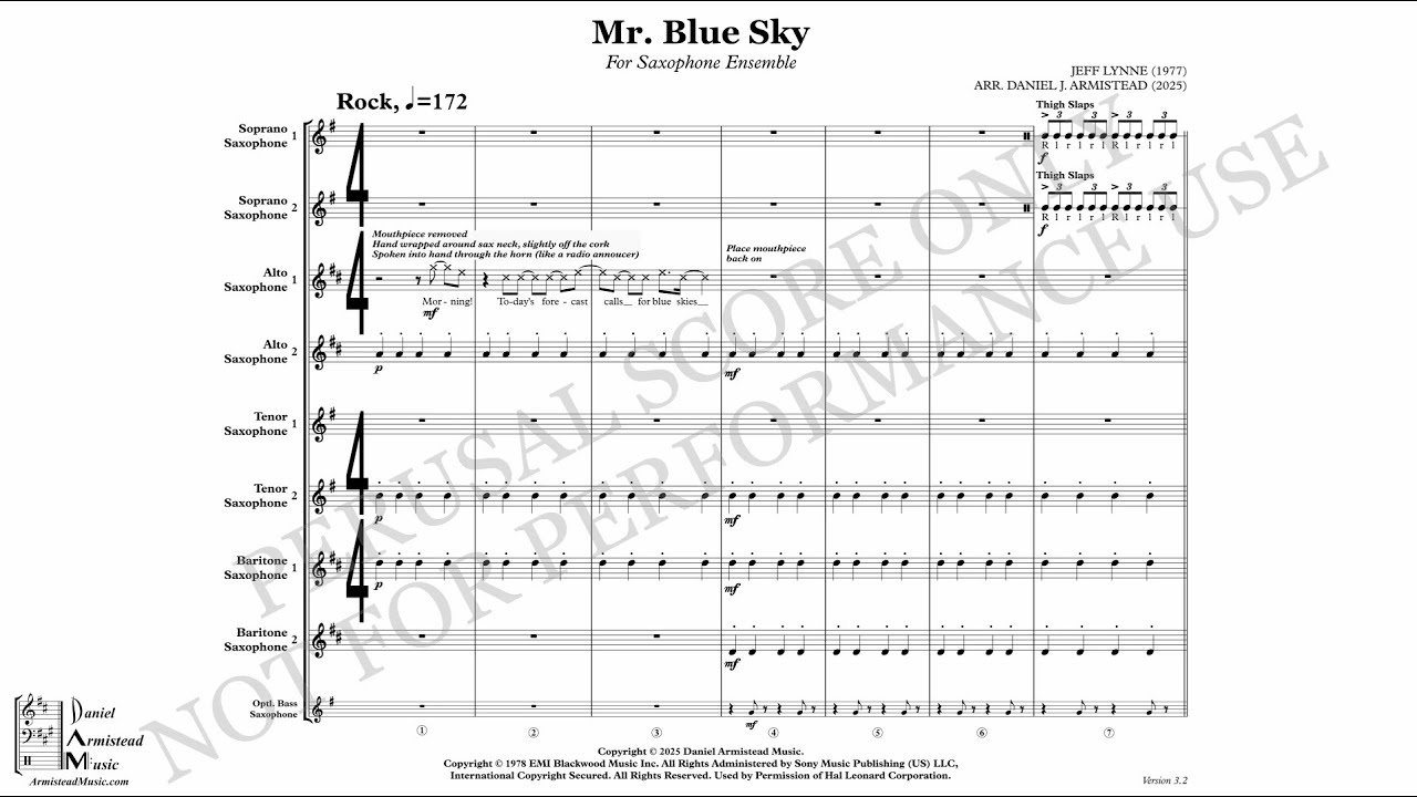 Mr  Blue Sky by Electric Light Orchestra | Arranged for Saxophone Ensemble