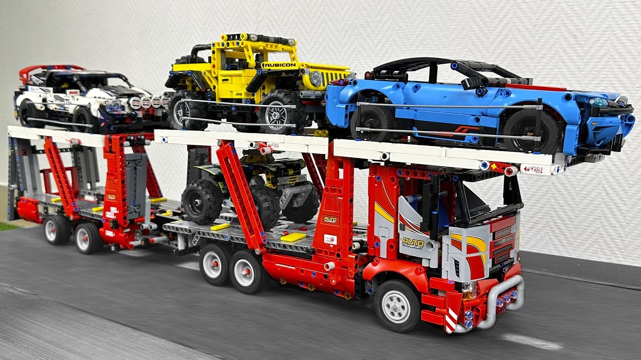 Car Transporter Truck VS Treadmill with obstacles. Lego Technic CRASH Test