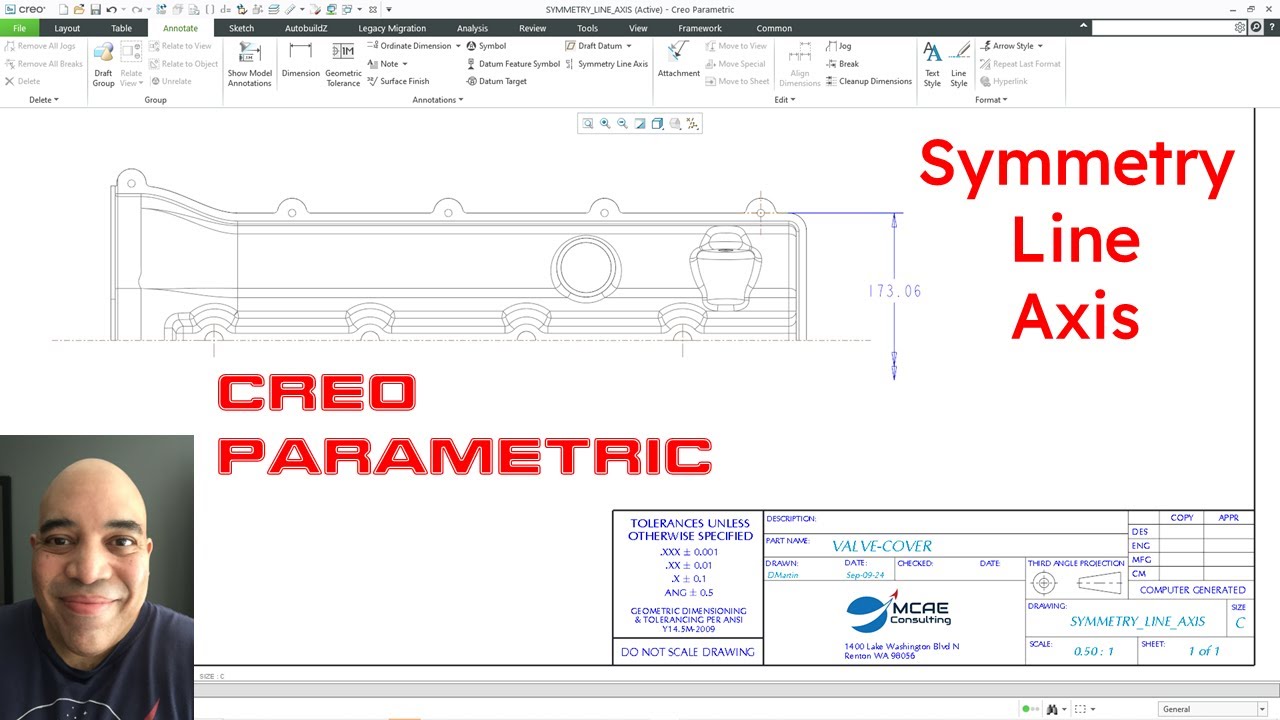 Creo Parametric - Симметрия, ось линии - Чертежи