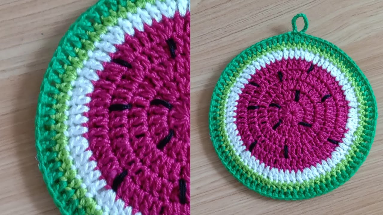 كروشيه مفرش البطيخ الأحمر للمطبخ  / Comment crocheter la pastèque pour la cuisine