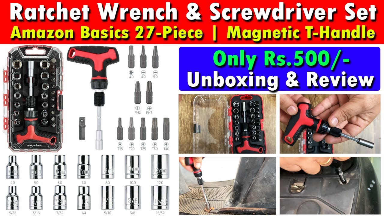 Amazon Basics 27 Piece Magnetic T Handle Ratchet Wrench & Screwdriver Unboxing & Review