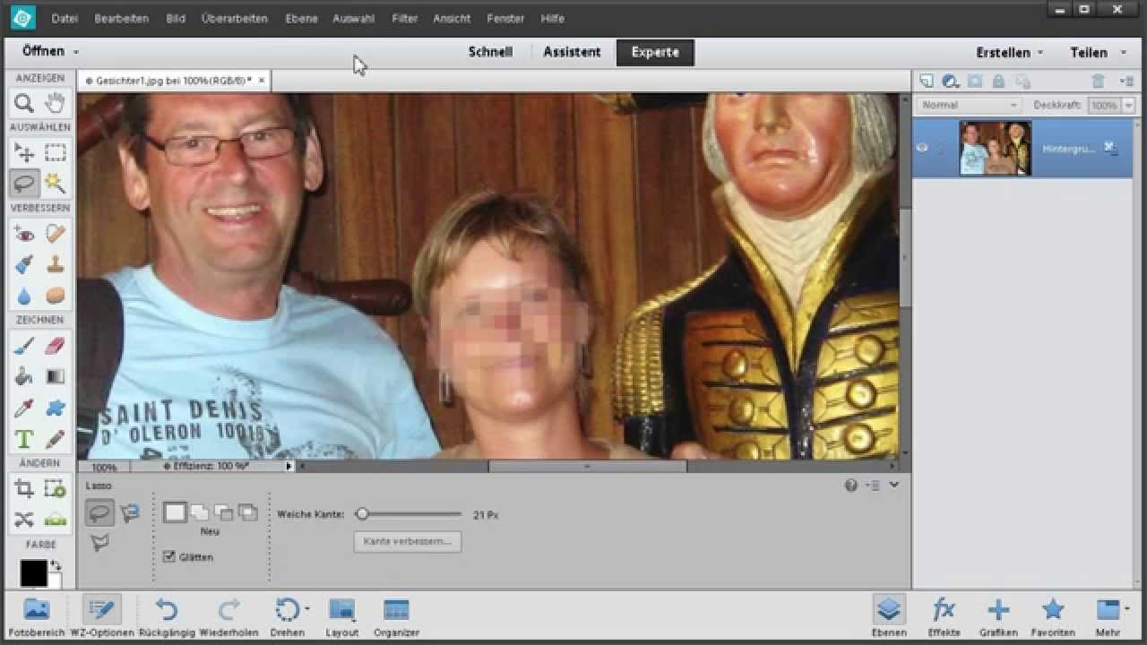 Gesicht verpixeln -- blitzschnell mit Photoshop Elements