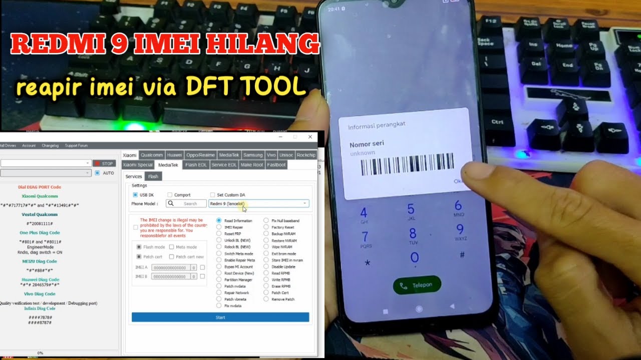 Cara memrbaiki imei hilang redmi 9 lancelot via DFT PRO || repair imei || redmi 9