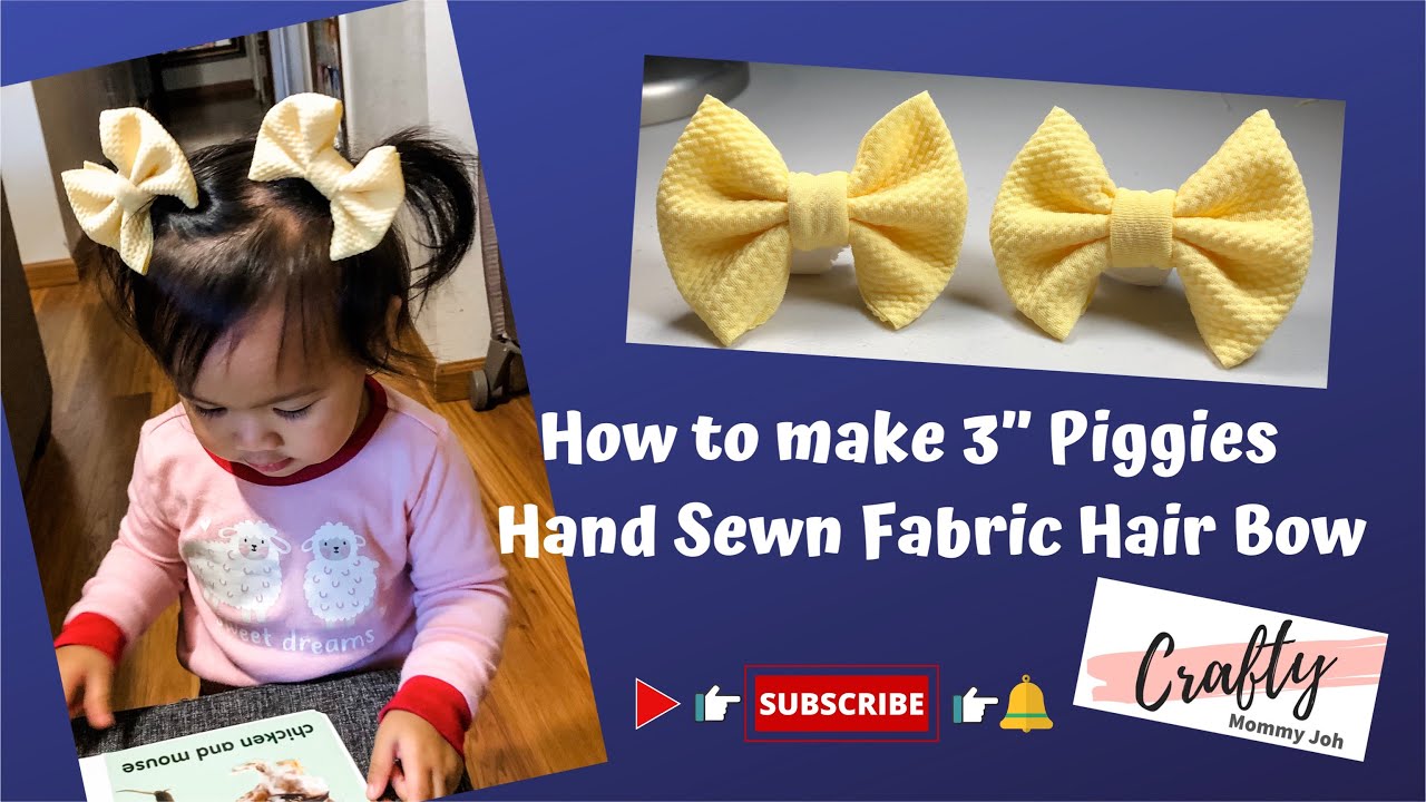 How to make hand sewn  piggies hair bow in fabric (3” hair bow on clip)