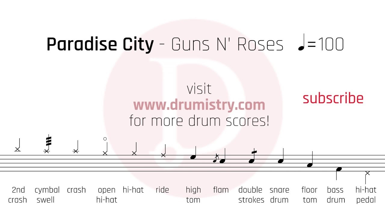Guns N' Roses - Paradise City Drum Score