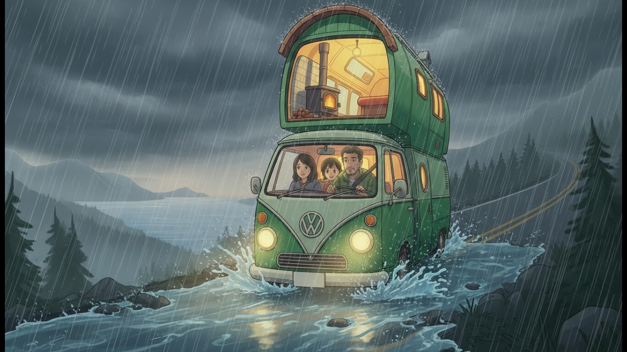 ⛈ A Stormy Mountain Night | Family Van Life in Heavy Rain 🌧️ Cozy ASMR Story
