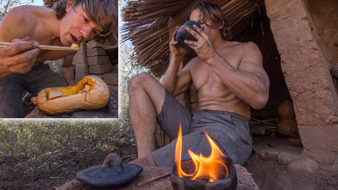 Cooking Squash & Tea on Rocket Stove and Making a Torch at the Hut