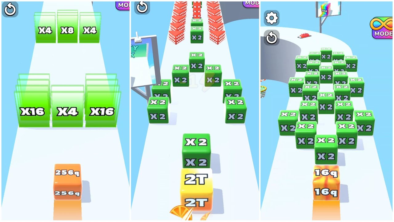 Jelly Run 2048 ULTIMATE Gameplay | 3 Shape Play Showdown! | 64B vs 1024f vs 256s