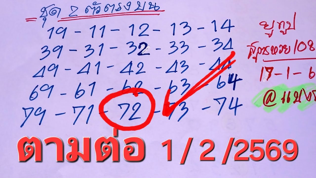 สูตร2ตัวบน 25ชุดตรง ตามต่อ งวด1/2/2569