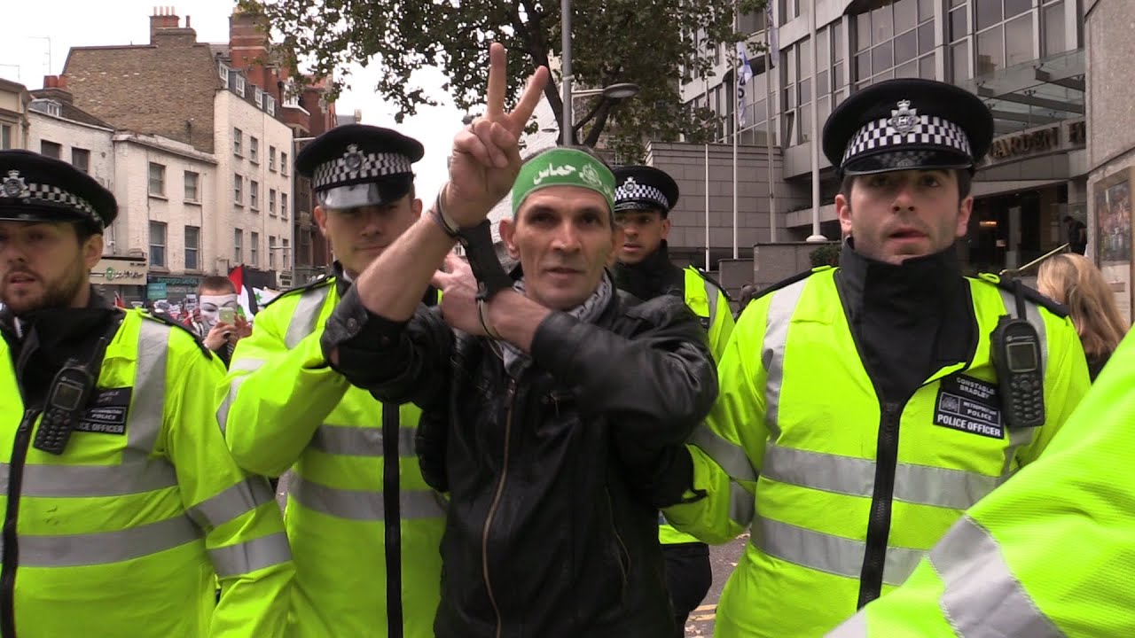 Palestine Solidarity Demonstration London - Man Arrested for Carrying Hezbollah Flag