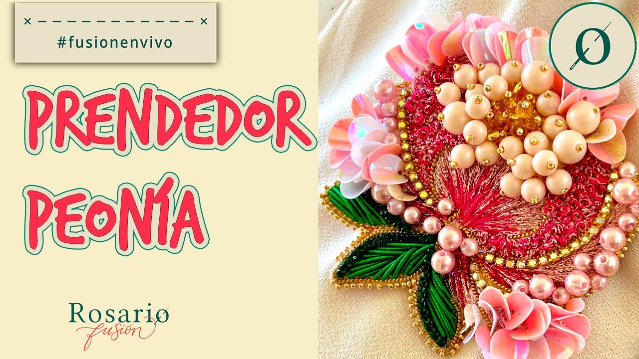 Cómo bordar con hilo metalizado y pedrería una peonía  🌸 Flor en 3D  🌸🧵  P.T. 1 | Rosario Fusión