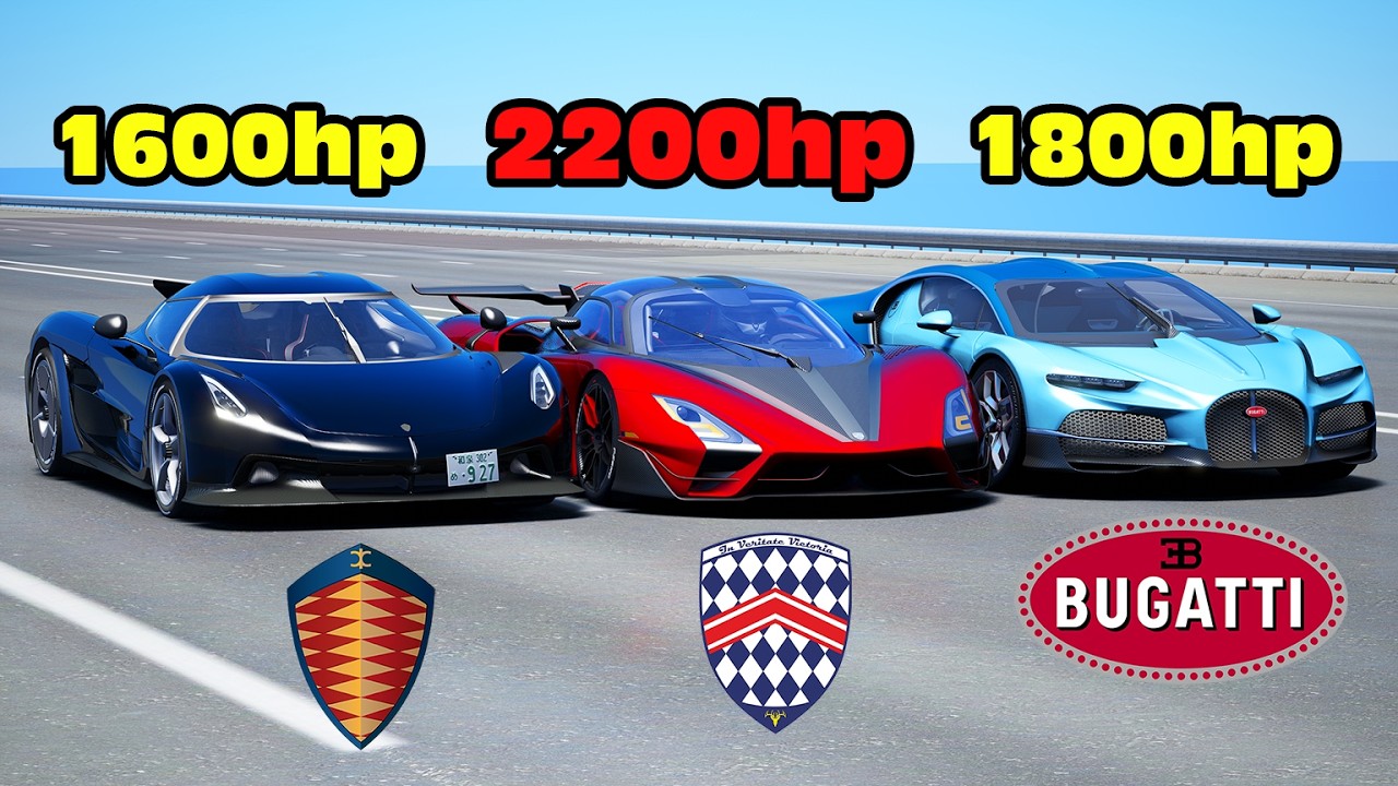 2200HP SSC Turata Aggressor v Bugatti Tourbillion v Koenigsegg Absolut DRAG RACE
