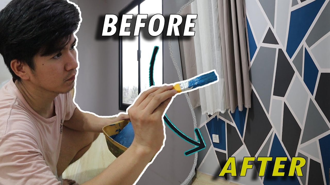 ROOM MAKEOVER | DIY GEOMETRIC WALL PAINTING LOW BUDGET (TIKTOK MADE ME DO THIS)