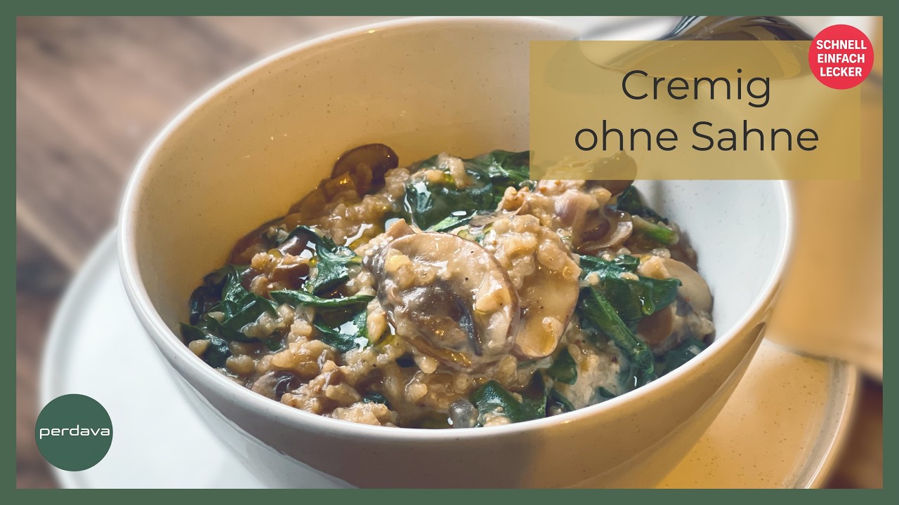Cremiges veganes Risotto mit Spinat & Champignons #risotto #vegan #onepot #veganfood  #pilze