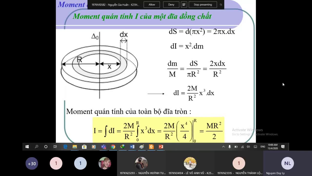 Momen qu&aacute;n t&iacute;nh của một số vật c&oacute; h&igrave;nh dạng đơn giản