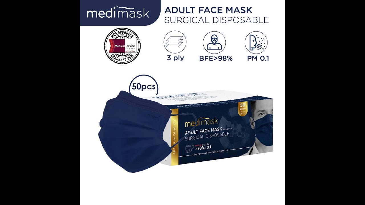 Medimask Adult Face Mask | Denim Blue Colour | Surgical Disposable Face Mask