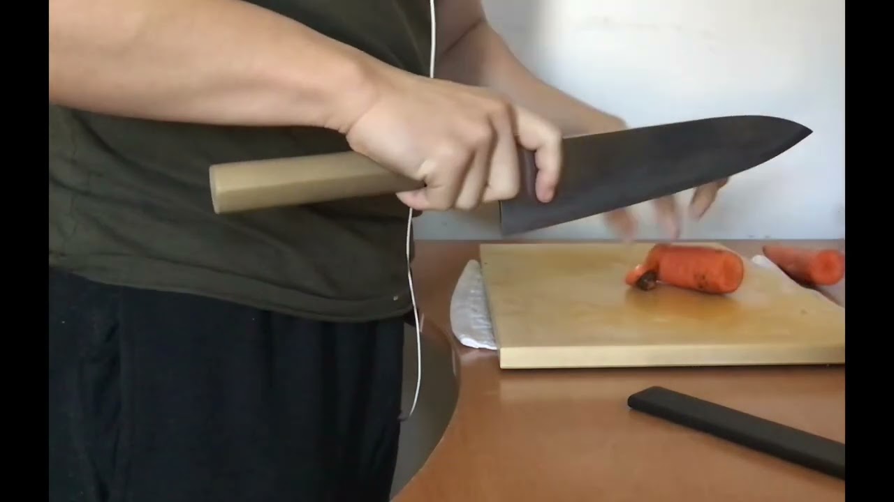 Kaeru Wakui Workhorse 240 mm gyuto test after thinning (red onion, potato, apple, carrot)