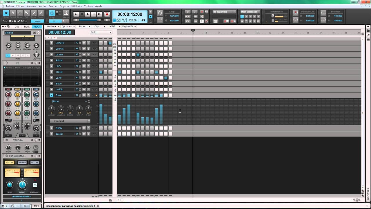 COMO USAR EL SECUENCIADOR POR PASOS Y CREAR UN BEAT DE BATERÍA (part2) Cakewalk Sonar (Full HD)