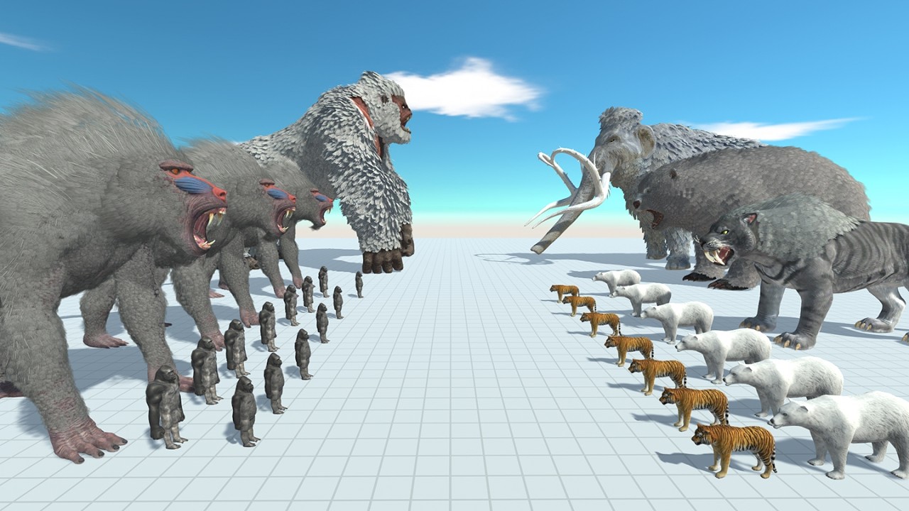 Animal Battle: Dinopithecus, Gorilla, Bigfoot VS Mammoth, Saber, Bear in ARBS