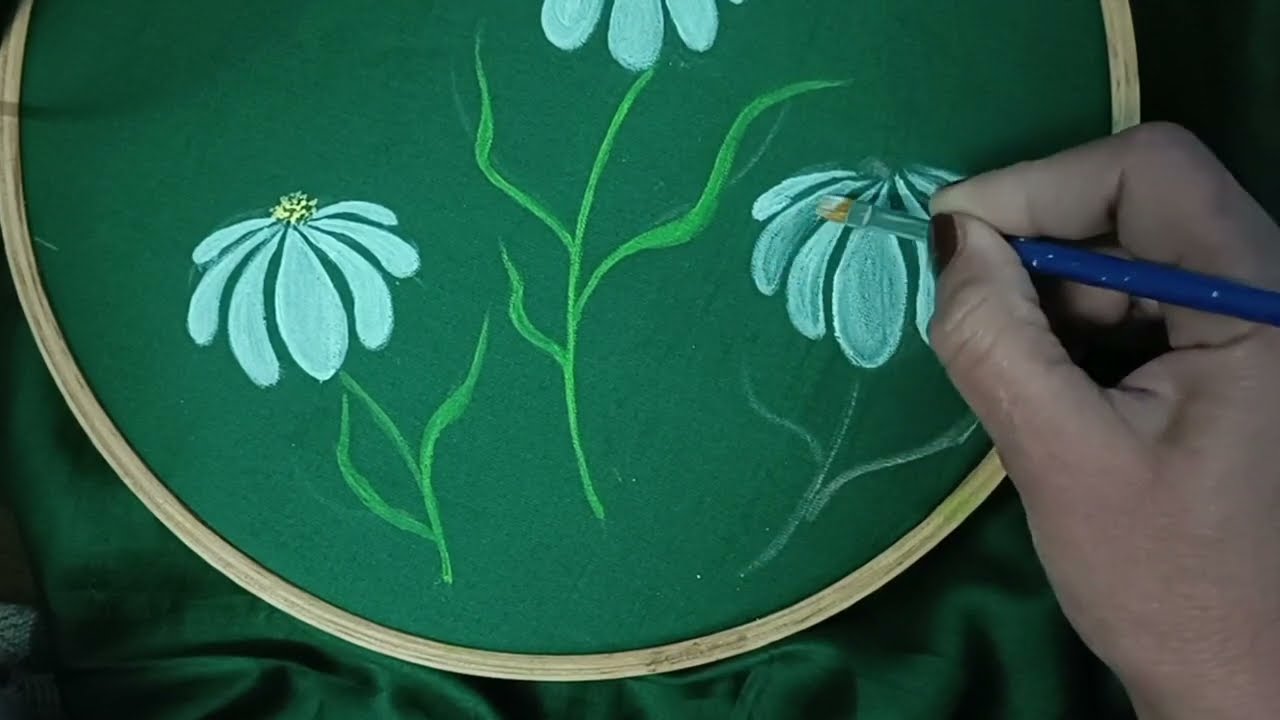 Very Simple & easy painting design of flowers with acrylic colours on bottle green suit💚