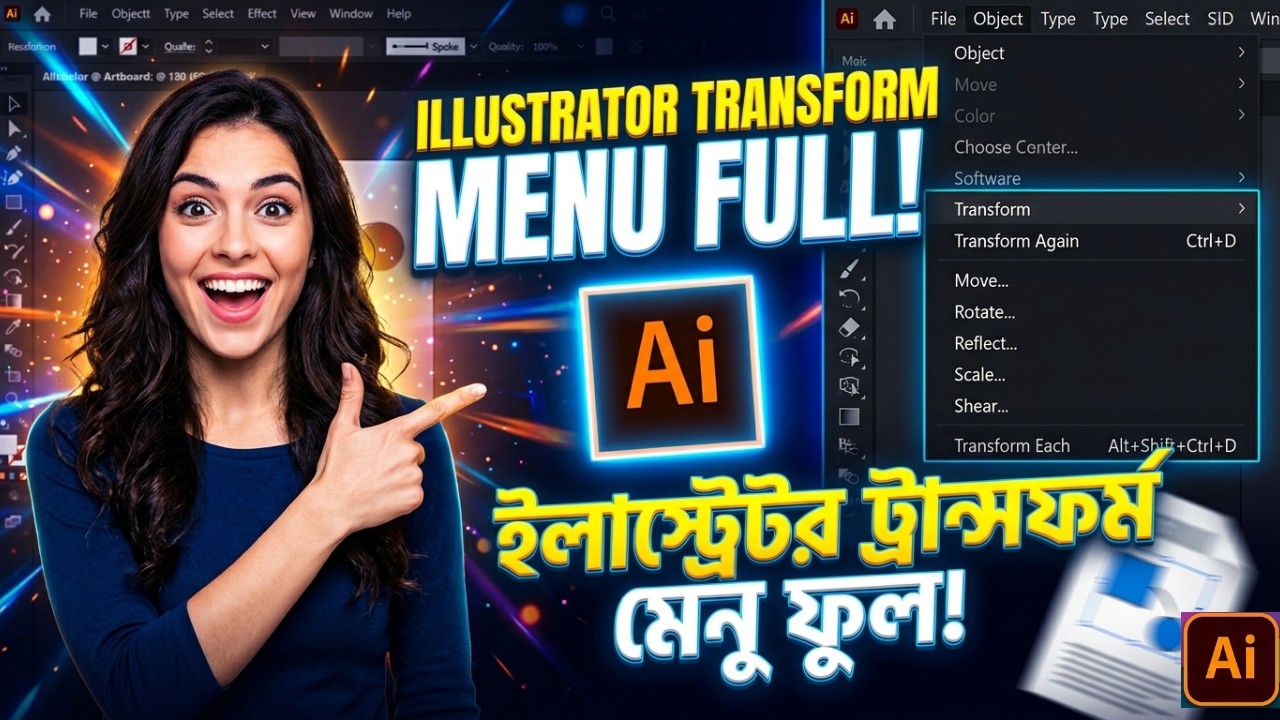 Illustrator Object Menu Transform Full Tutorial | Scale, Rotate, Reflect Explained (Bangla)