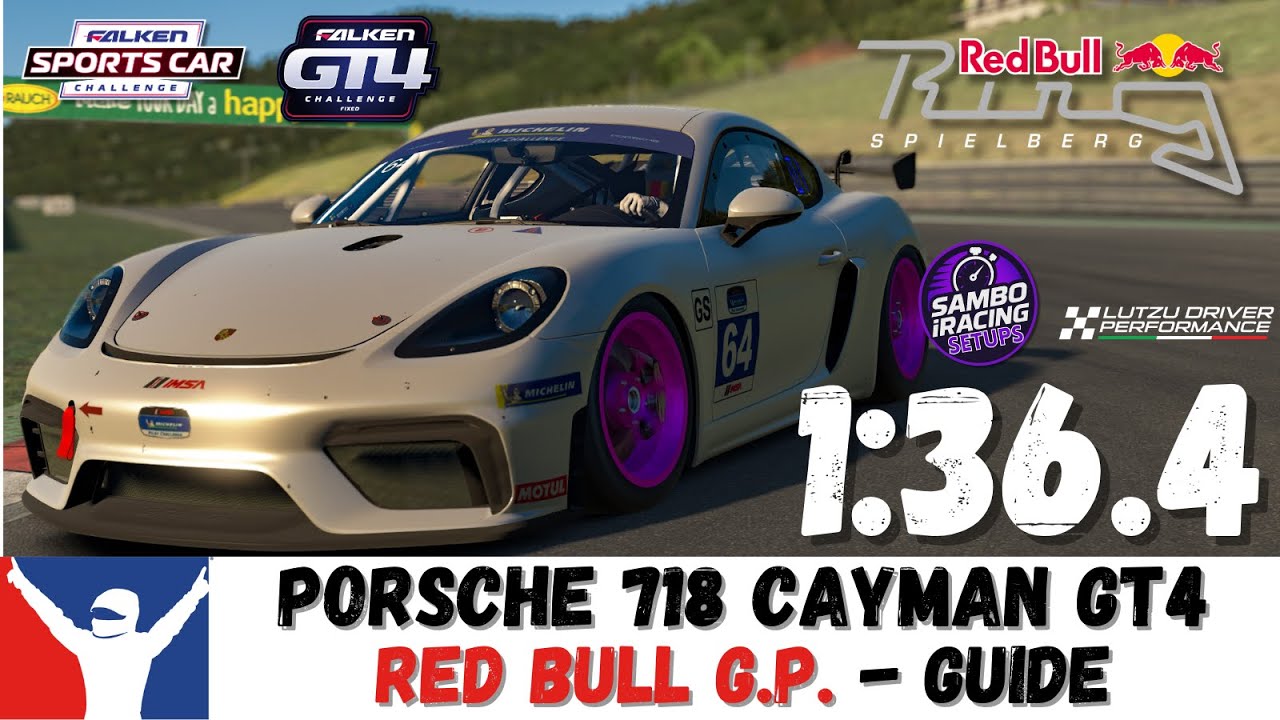 iRacing Porsche Cayman GT4 Red Bull Grand Prix Guide - 1:36.4 Porsche 718 Red Bull GP Track Guide