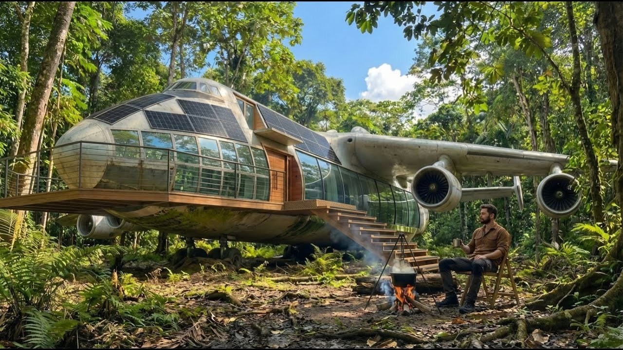 This man built a SECRET HOUSE inside the Antonov An-225 Mriya-Building a house in the forest (ASMR)