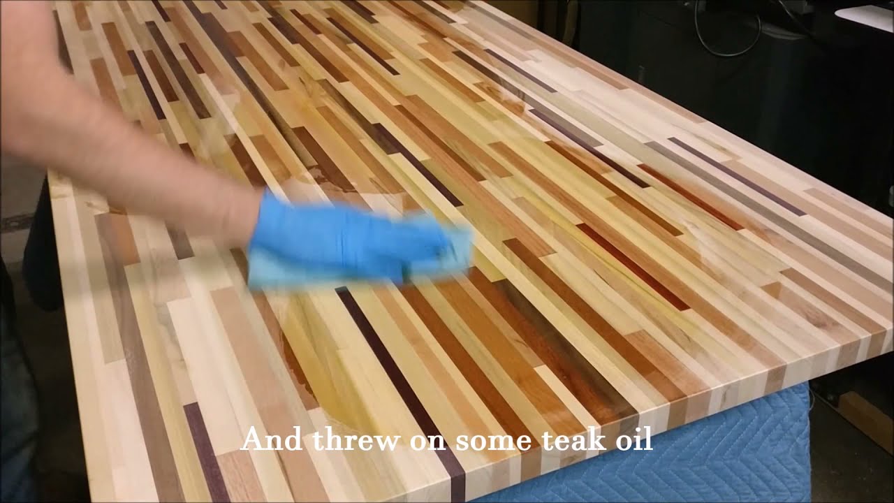 Butcherblock table made from scrap hardwood