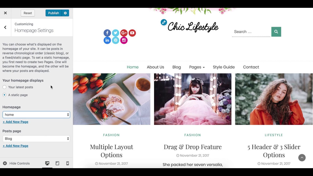 How to configure homepage in Chic Lifestyle Pro - WordPress Theme | Feminine Blog Website