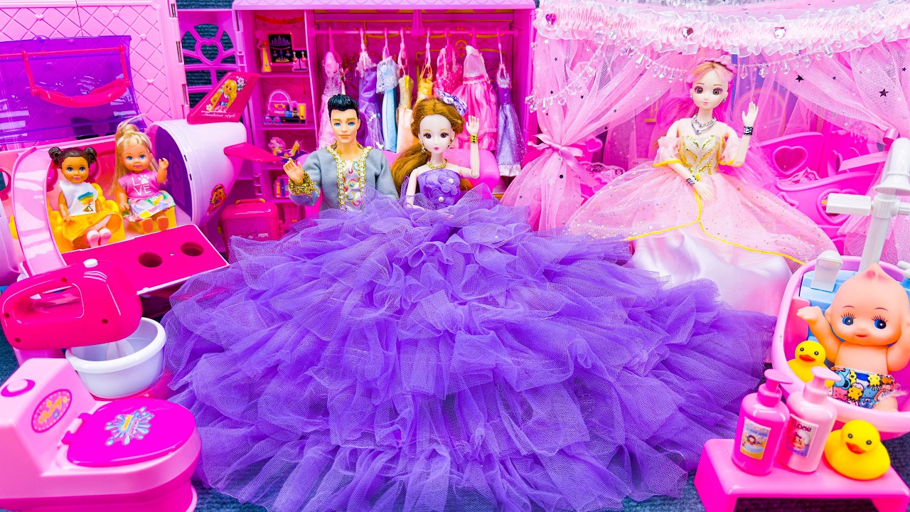 21 Minutes Satisfying Unboxing Barbie Princess Doll Family Playset, Wedding Bedroom Playset Review