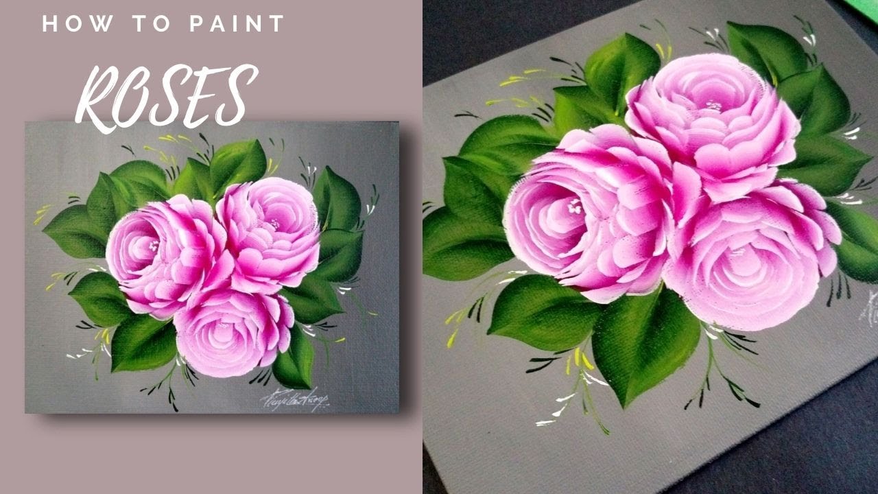 SIMPLE Rose Acrylic Painting Techniques - Painting Lessons  - Learn to Paint Roses - Day #12