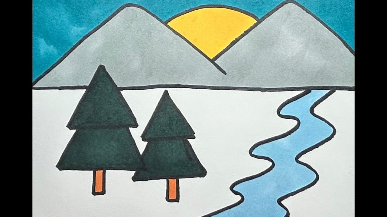 How To Draw Winter Scenery Easy Step By Step | Drawing Polar Landscape For Beginners Very Easy