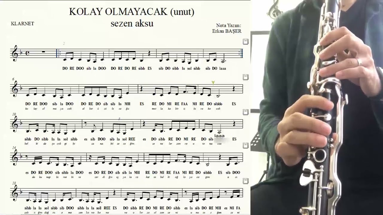 KOLAY OLMAYACAK sezen aksu klarnet NOTALARI eşlikli ALTYAPILI yakın çekim