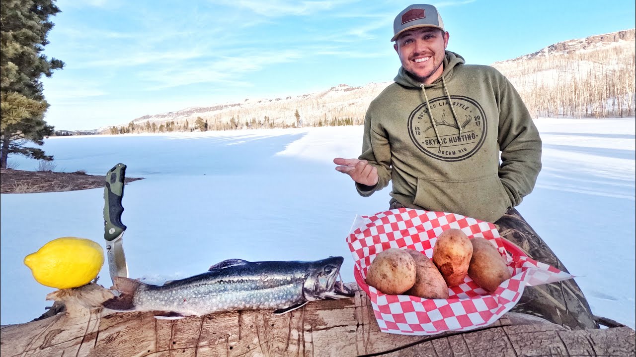 Catching DINNER From a Frozen Mountain Lake! (Underwater Footage) Catch & Cook