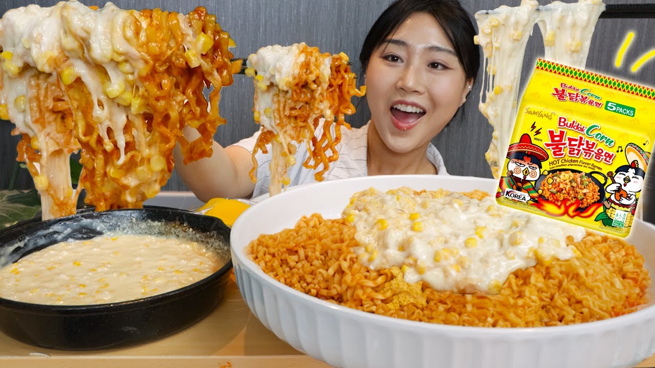 MUKBANG) 너도 한국엔 없니..? 콘불닭볶음면 콘치즈 잔뜩 부어서 먹방🌽 옥수수 불닭 Corn buldak ramyun noodles asmr eating