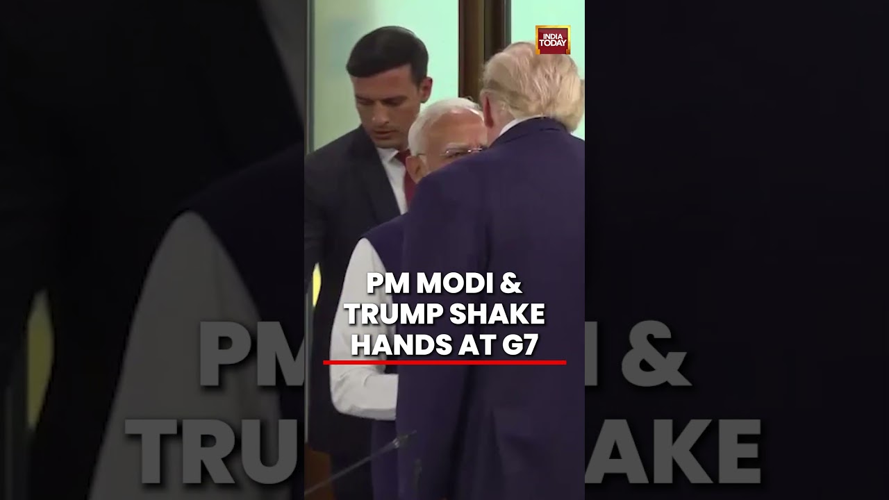 G7 Summit 2026: A handshake and a pat: PM Modi meets Trump at G7 event #g7summit2026 #pmmodi #trump