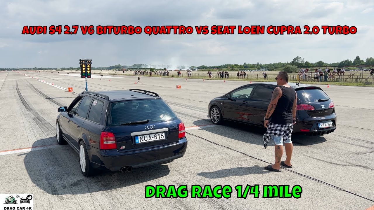 AUDI S4 2.7 V6 BITURBO QUATTRO AGB vs SEAT LOEN CUPRA 2.0 TURBO BWJ drag race 1/4 mile 🚦🚗 - 4K UHD
