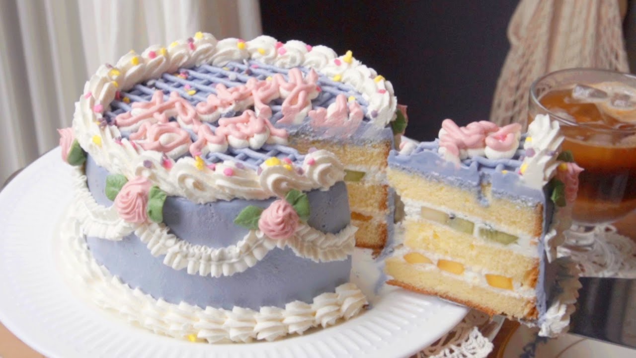 빈티지 레터링 케이크 만들기 How to make vintage Fruit cake 망고 키위 생크림 크림치즈 레터링 케이크 레시피 망고케이크 키위케이크 만들기